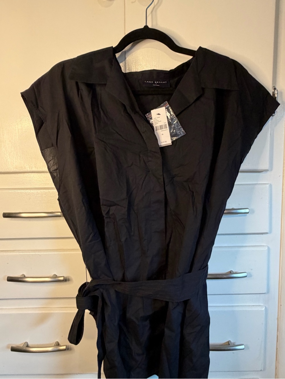 Lane Bryant Black Front Button Blouse with Tie